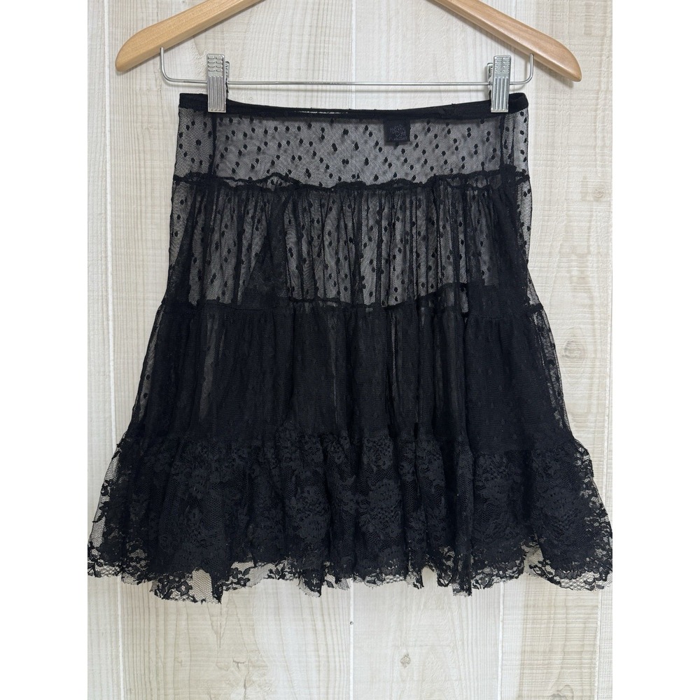 90's Only Hearts Helena Stuart Black Lace Mini Skirt Sheer S/M Whimsygoth Fairy